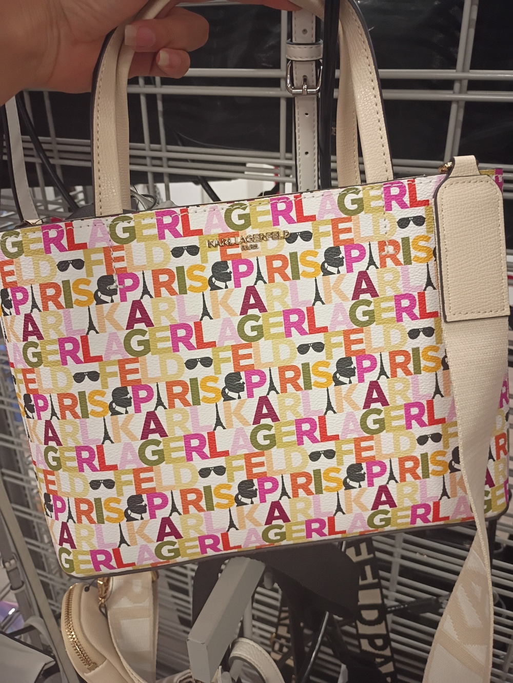 Karl Lagerfeld Multicolor Logo Canvas Shoulder Bag - Cream Base
